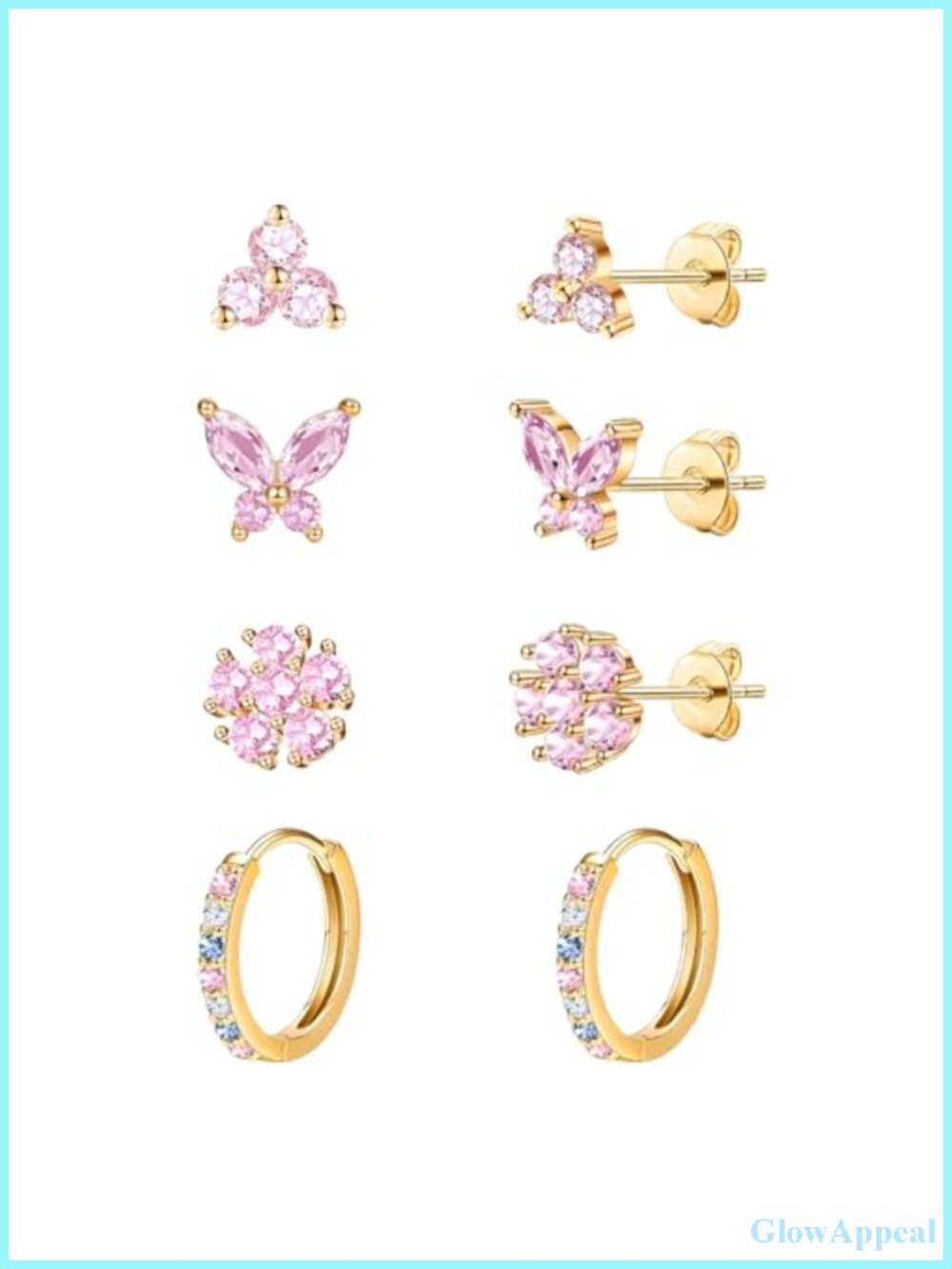14K Gold Plated Hypoallergenic Earring Set for Women, 4 Pairs CZ Stud Earrings